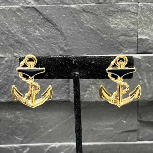 1989 Anchors Away Earrings by Avon for Pierced Ears, Nautical Statement Jewelry - Picture 3 of 3
